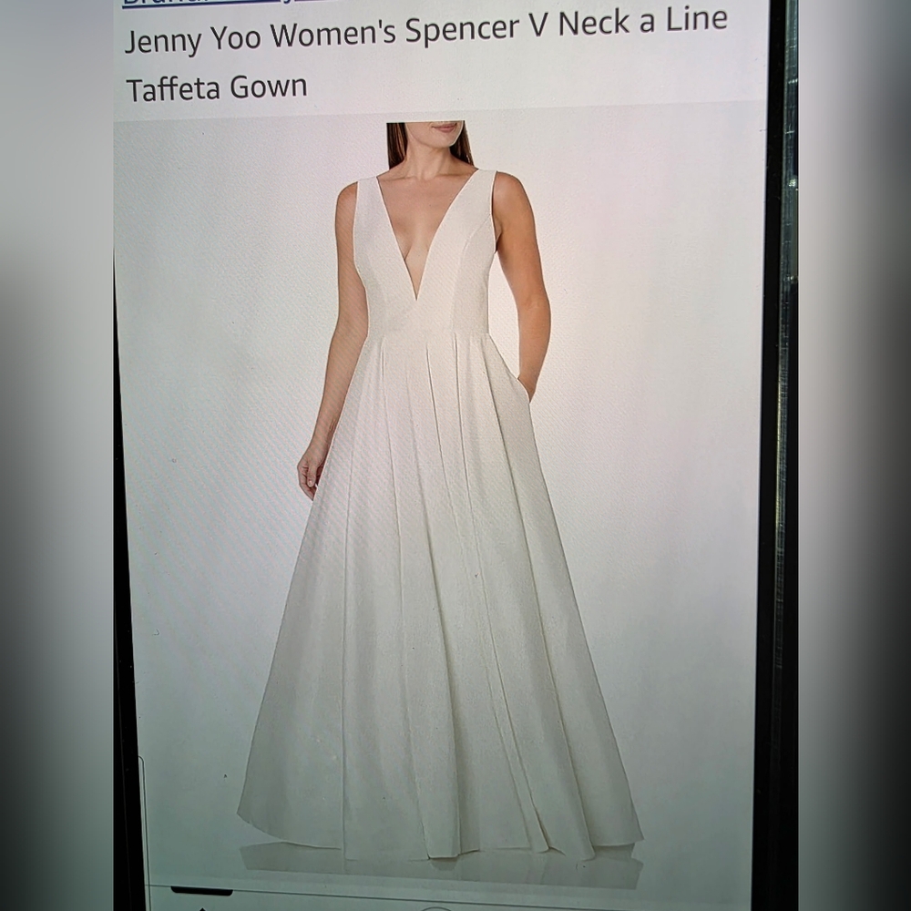 Jenny Yoo V-Neck A-Line Taffeta Gown - Cream